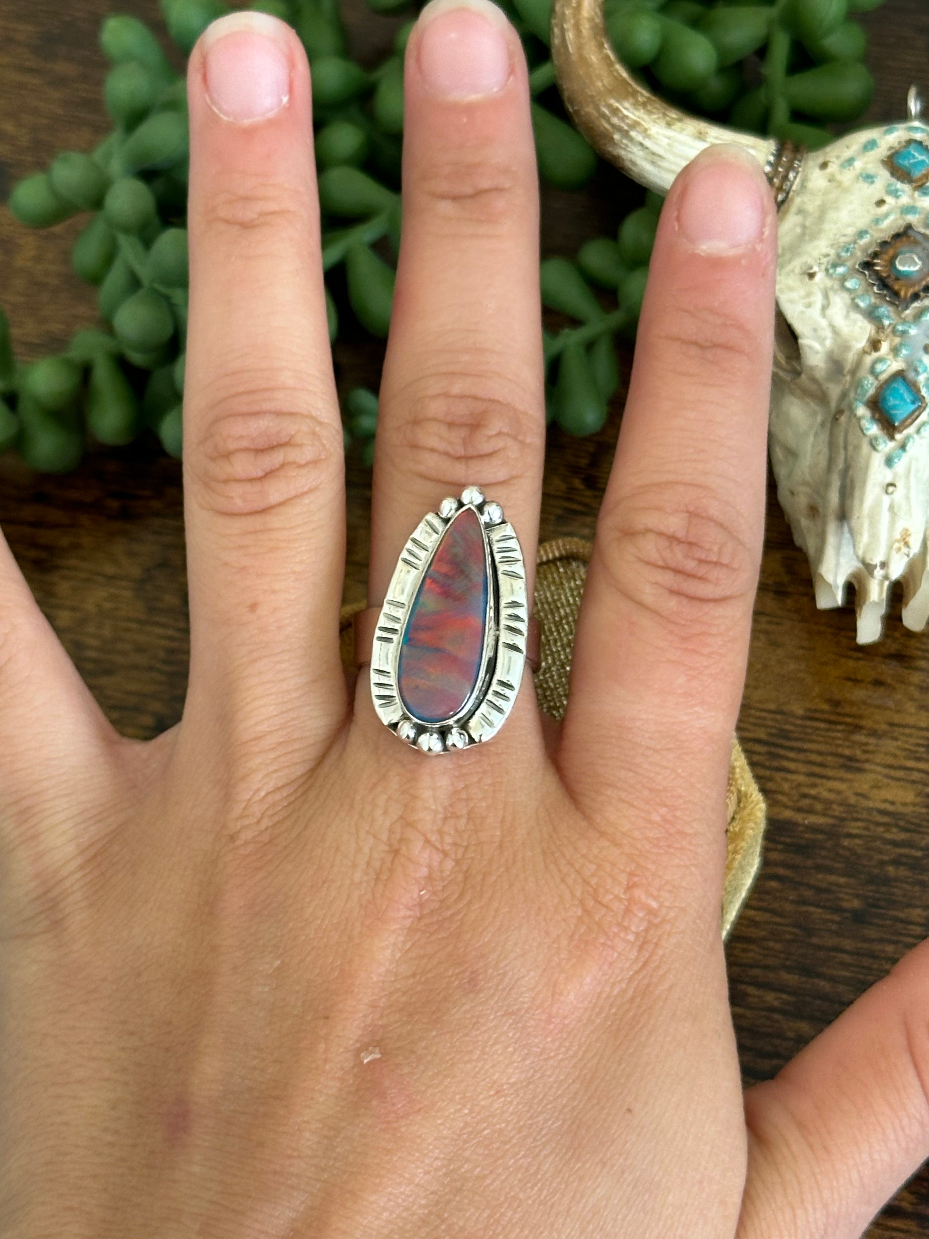 Southwest Handmade Opal & Sterling Silver Adjustable Ring