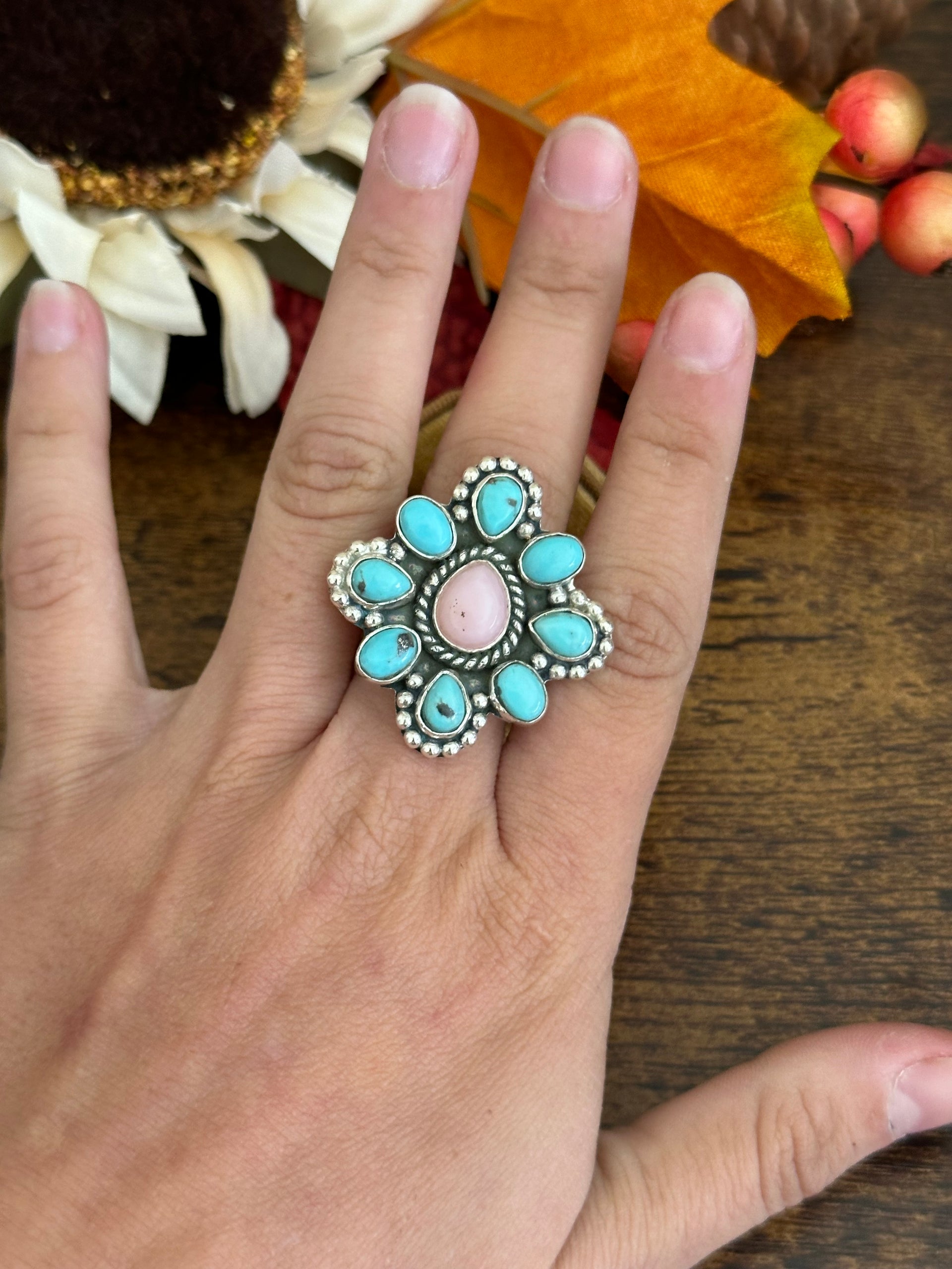 Southwest Handmade Multi Stone & Sterling Silver Adjustable Ring