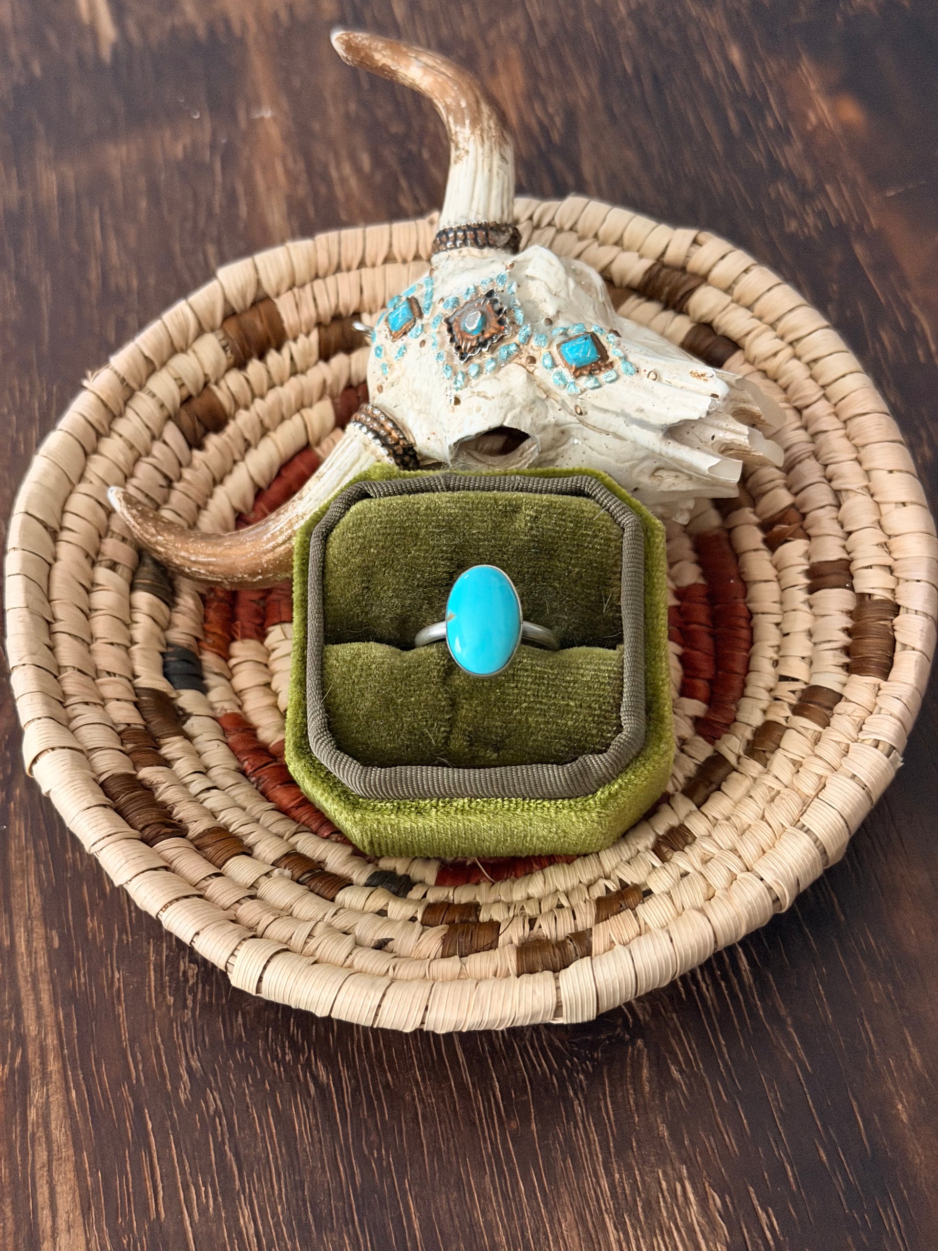 Navajo Made Kingman Turquoise & Sterling Silver Ring Size 6