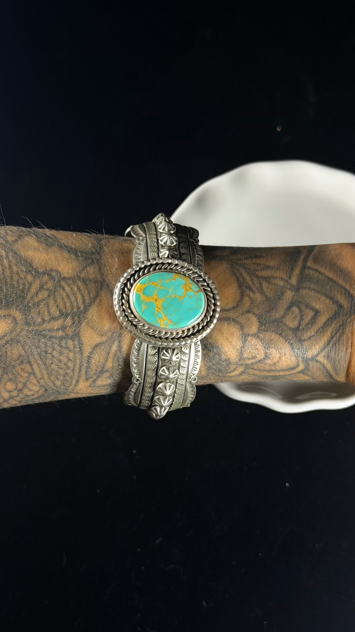 Navajo Made Royston Turquoise  & Sterling Silver Cuff Bracelet