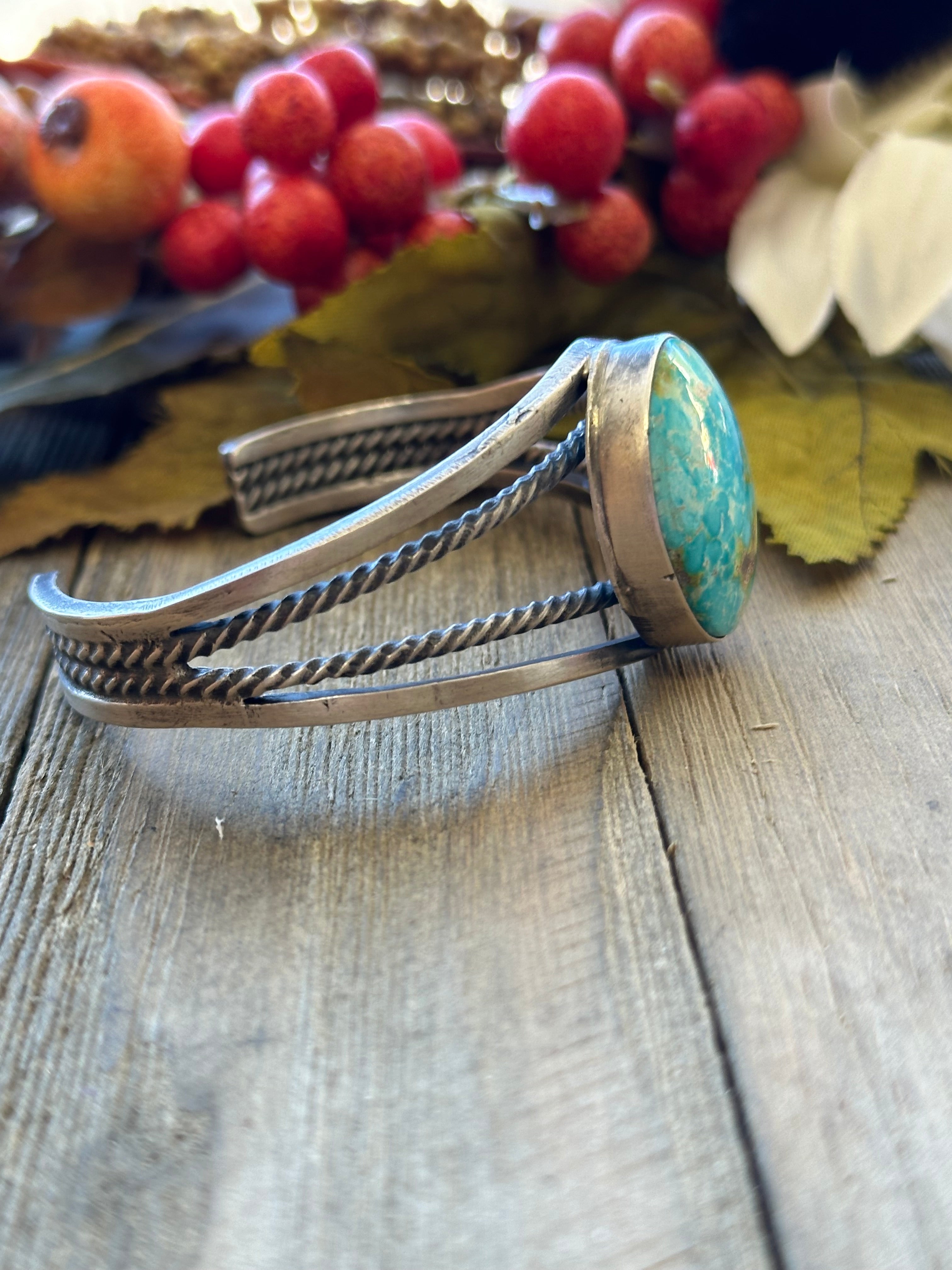 Navajo Made Sonoran Mountain Turquoise & Sterling Silver Cuff Bracelet