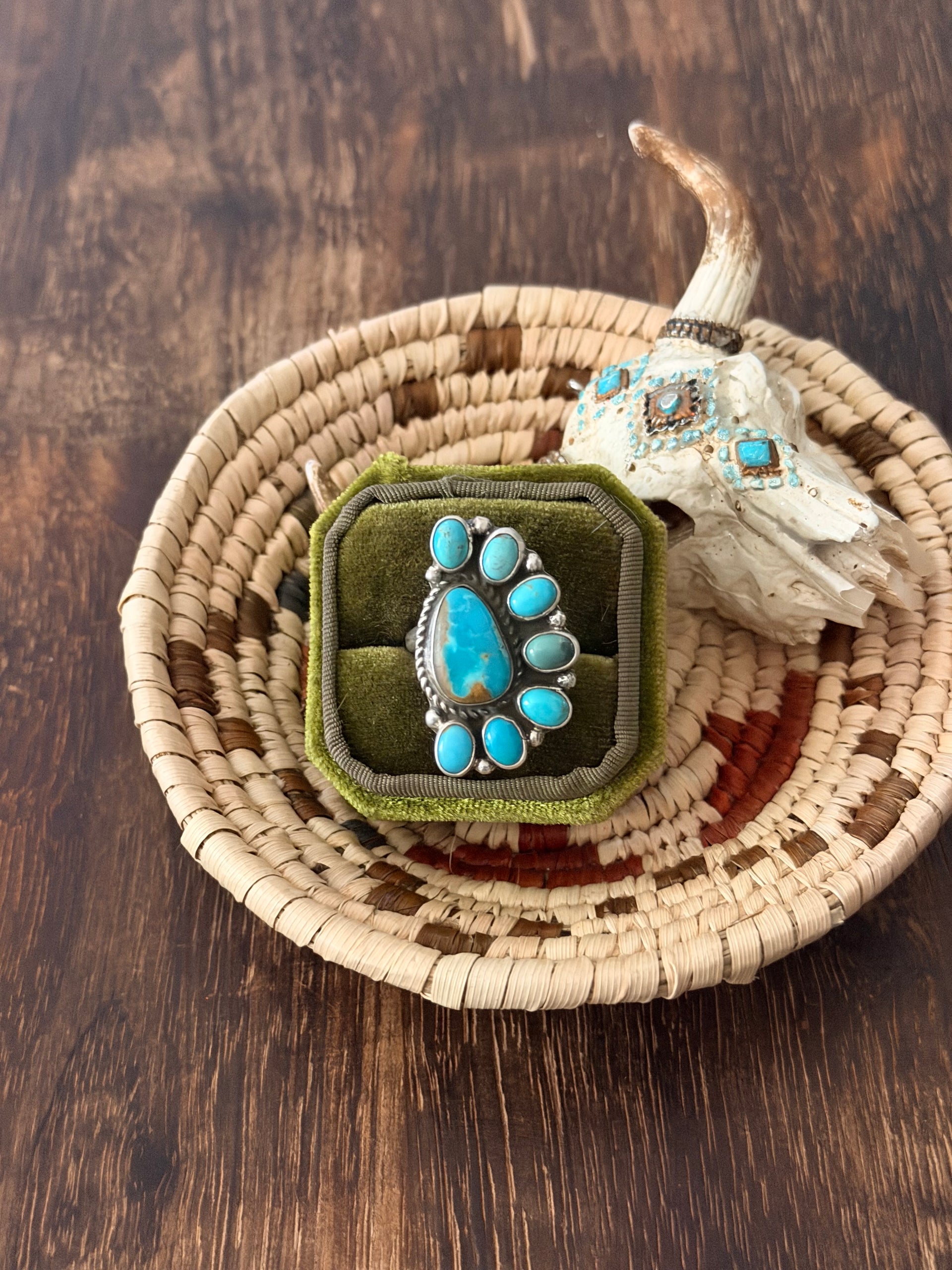 Geraldine James Kingman Turquoise & Sterling Silver Cluster Adjustable Ring