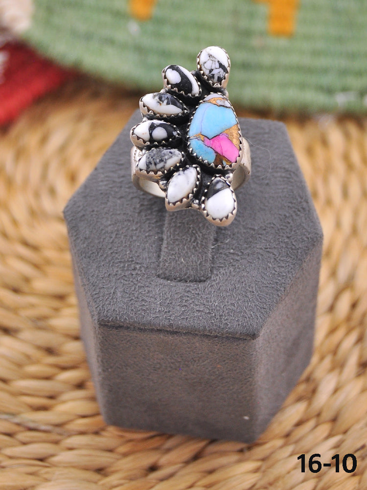 Southwest Handmade Multi Stone & Sterling Silver Adjustable Ring