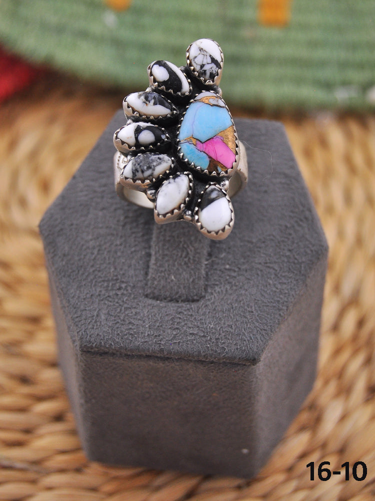 Southwest Handmade Multi Stone & Sterling Silver Adjustable Ring