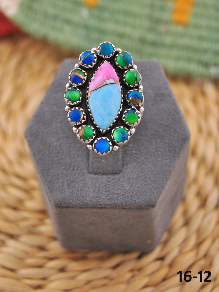 Southwest Handmade Multi Stone & Sterling Silver Adjustable Ring