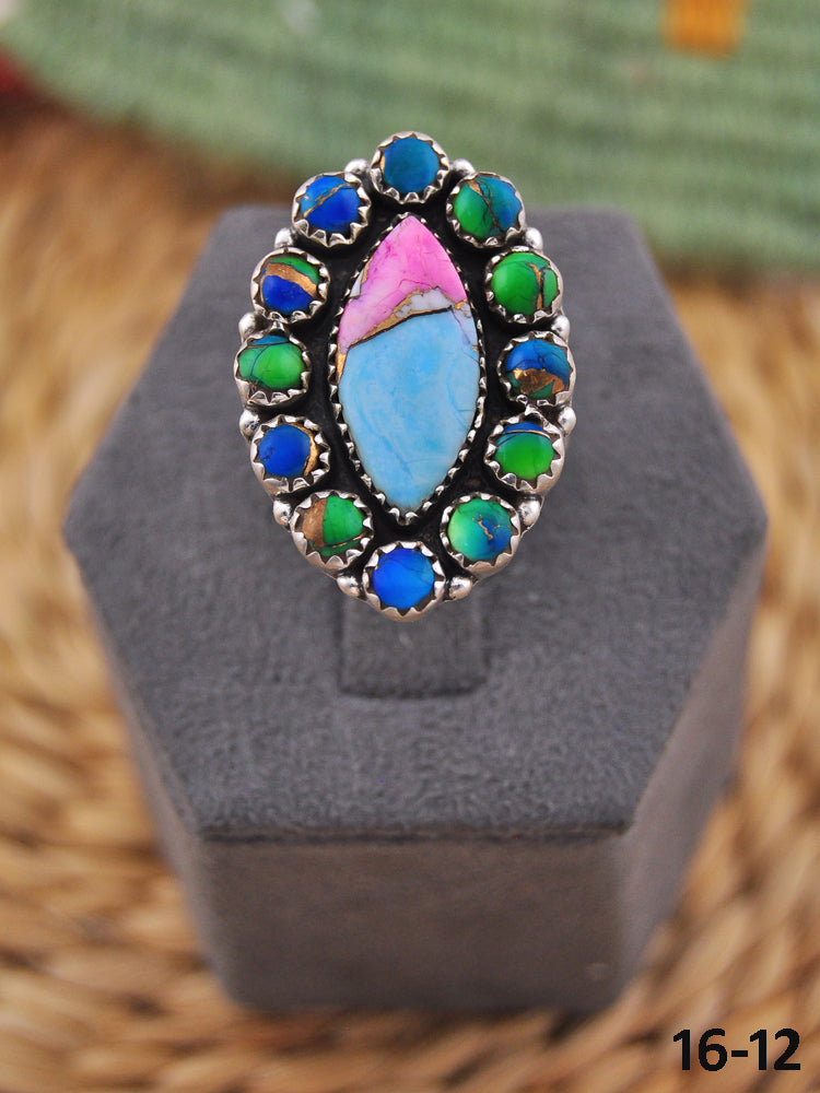 Southwest Handmade Multi Stone & Sterling Silver Adjustable Ring