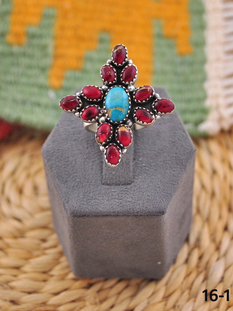 Southwest Handmade Multi Stone & Sterling Silver Adjustable Ring