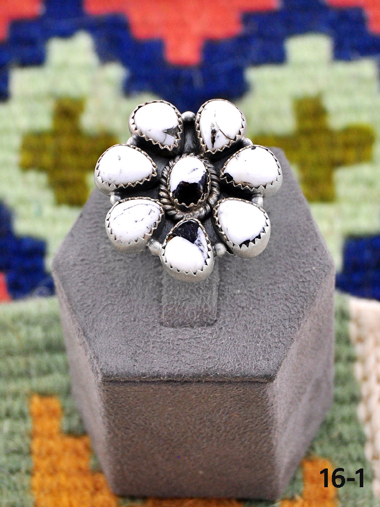 Southwest Made White Buffalo & Sterling Silver Adjustable Ring