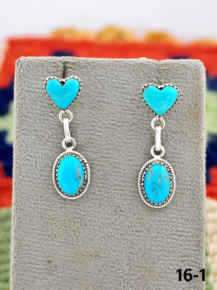 Southwest Made Campitos Turquoise & Sterling Silver Post Dangle Earrings
