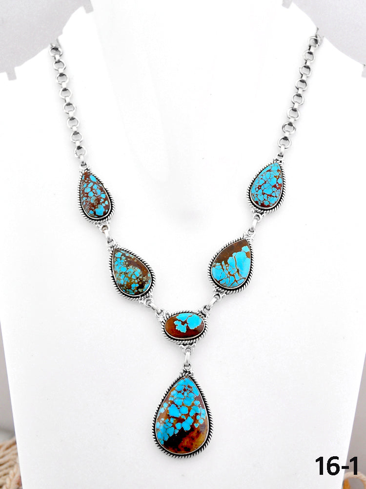 Southwest Handmade Number 8 Turquoise & Sterling Silver Necklace