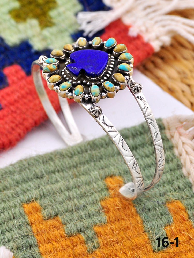 Southwest Handmade Kingman turquoise with lapis luzuli & Sterling Silver Cuff Bracelet