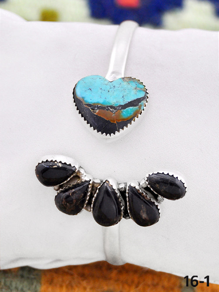 Southwest Handmade Black Jack Turquoise & Sterling Silver Cuff Bracelet