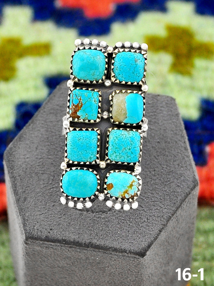 Southwest Handmade #8 Turquoise & Sterling Silver Adjustable Ring