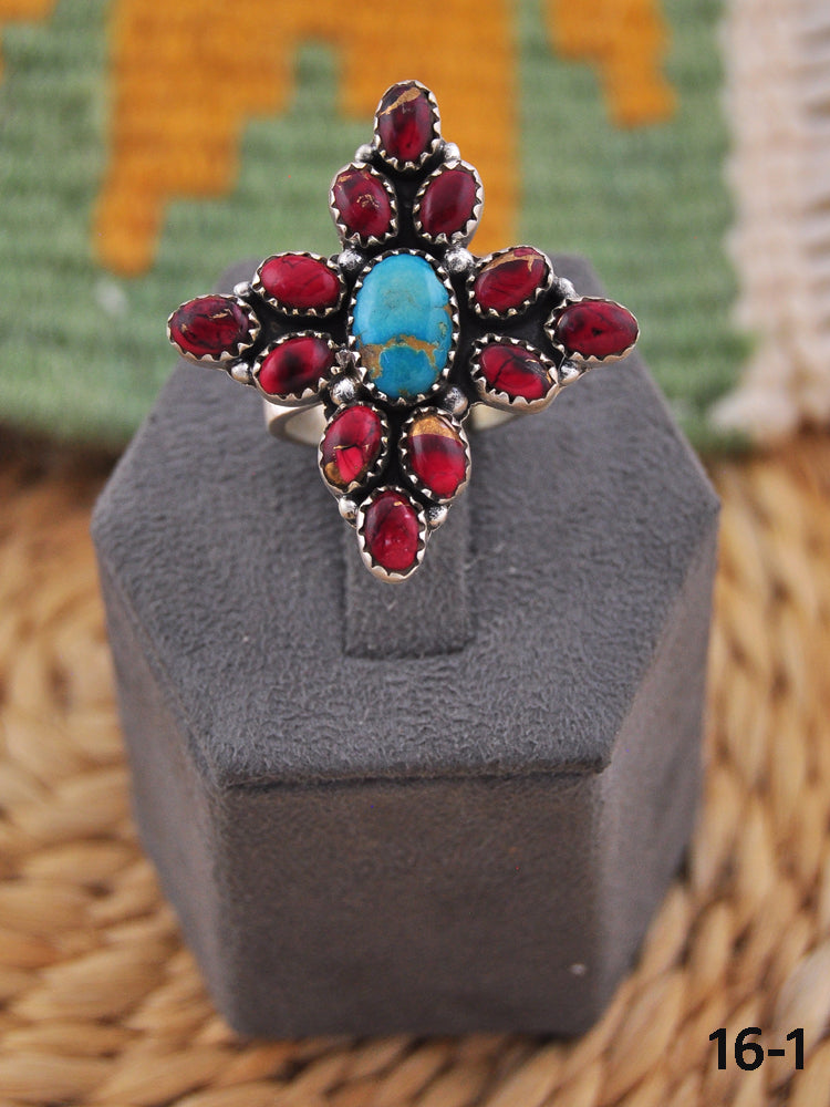 Southwest Handmade Multi Stone & Sterling Silver Adjustable Ring