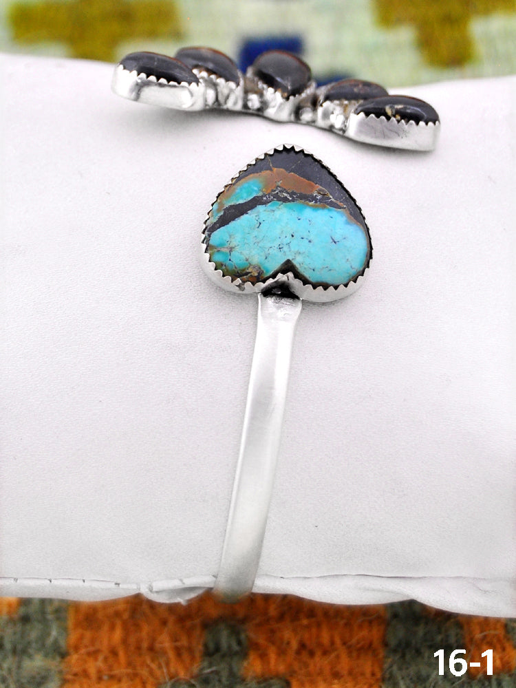 Southwest Handmade Black Jack Turquoise & Sterling Silver Cuff Bracelet