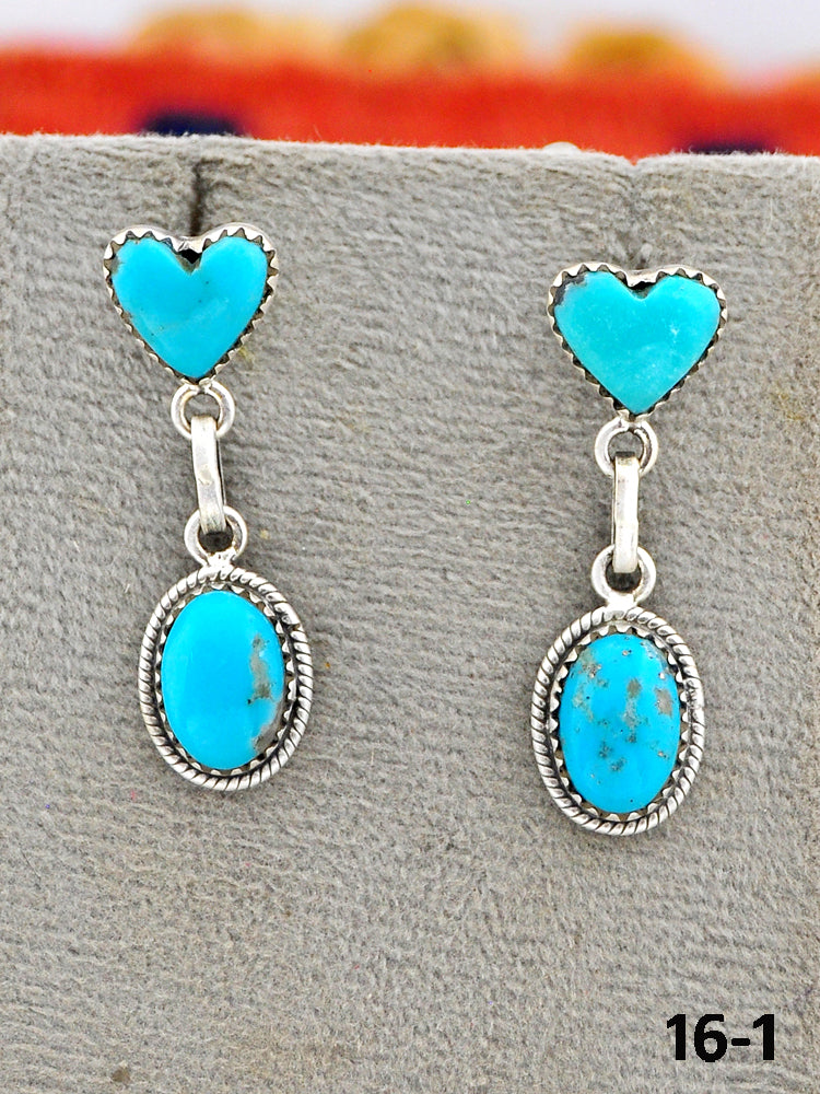 Southwest Made Campitos Turquoise & Sterling Silver Post Dangle Earrings