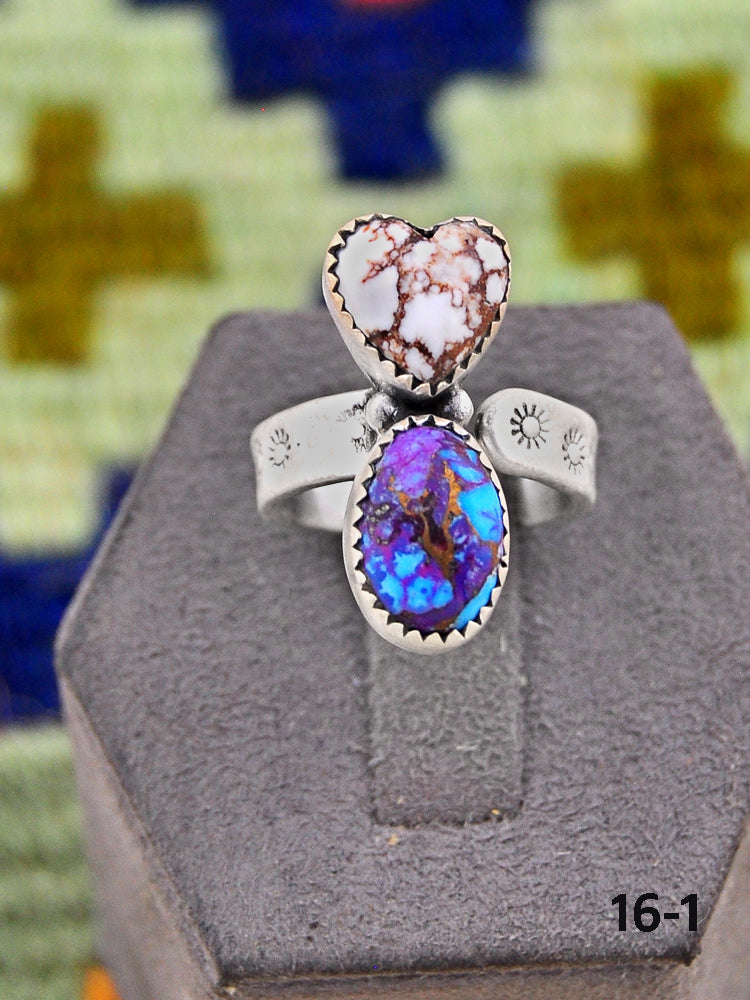 Southwest Handmade Purple Dahlia with Wild Horse Magnesite & Sterling Silver Adjustable Ring