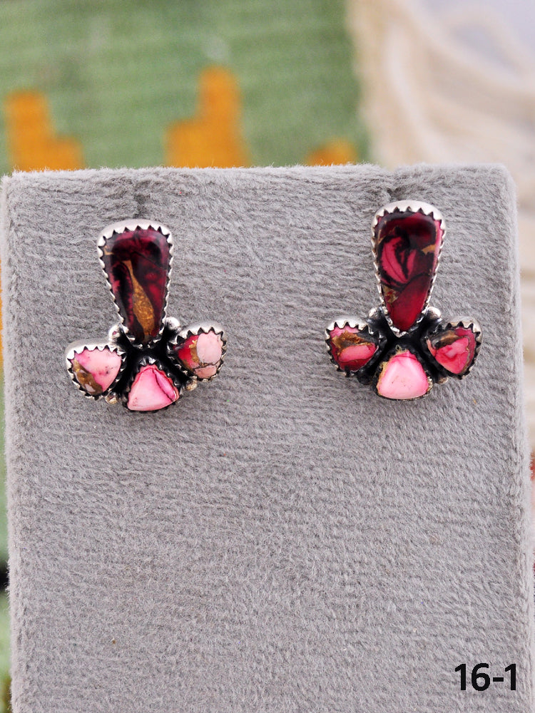 Southwest Made Rose Dahlia & Sterling Silver Post Earrings