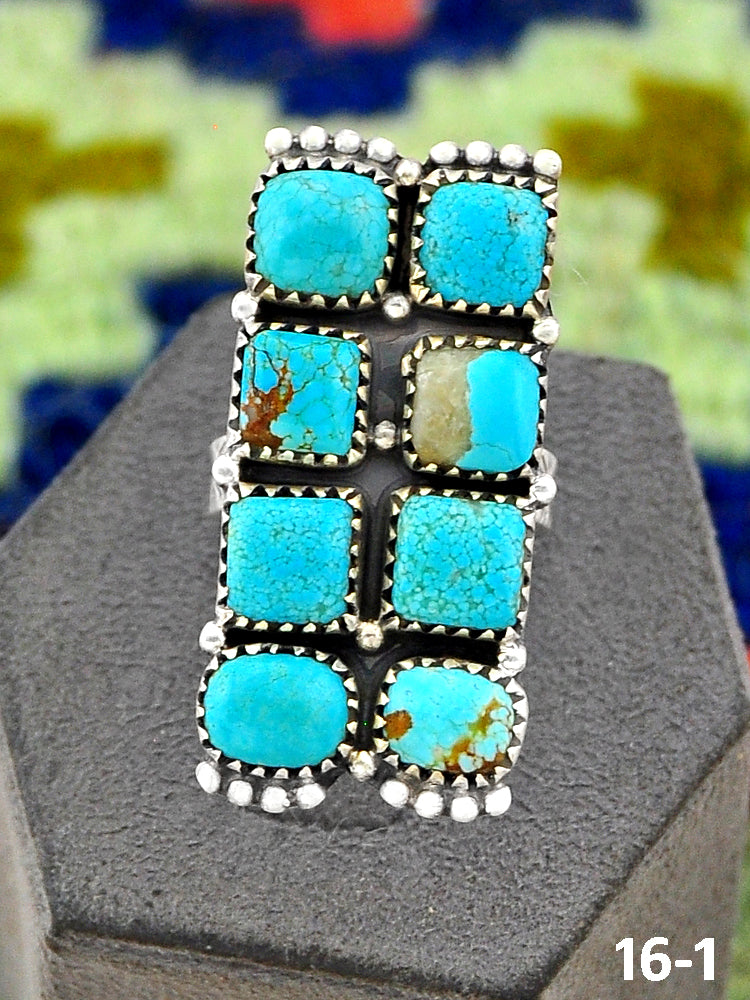 Southwest Handmade #8 Turquoise & Sterling Silver Adjustable Ring