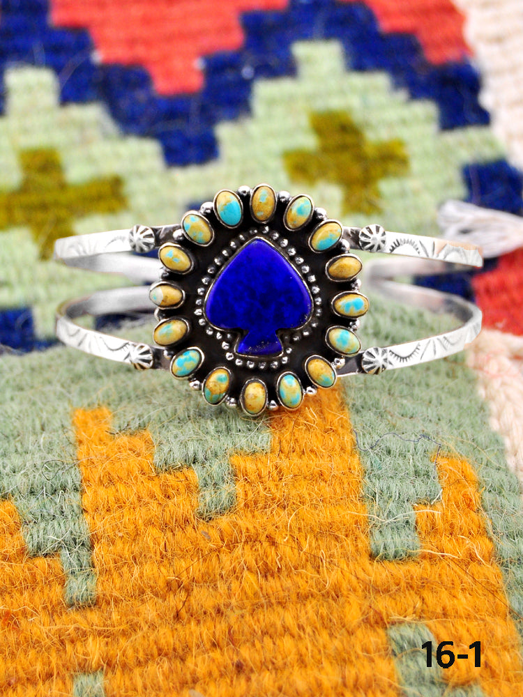 Southwest Handmade Kingman turquoise with lapis luzuli & Sterling Silver Cuff Bracelet