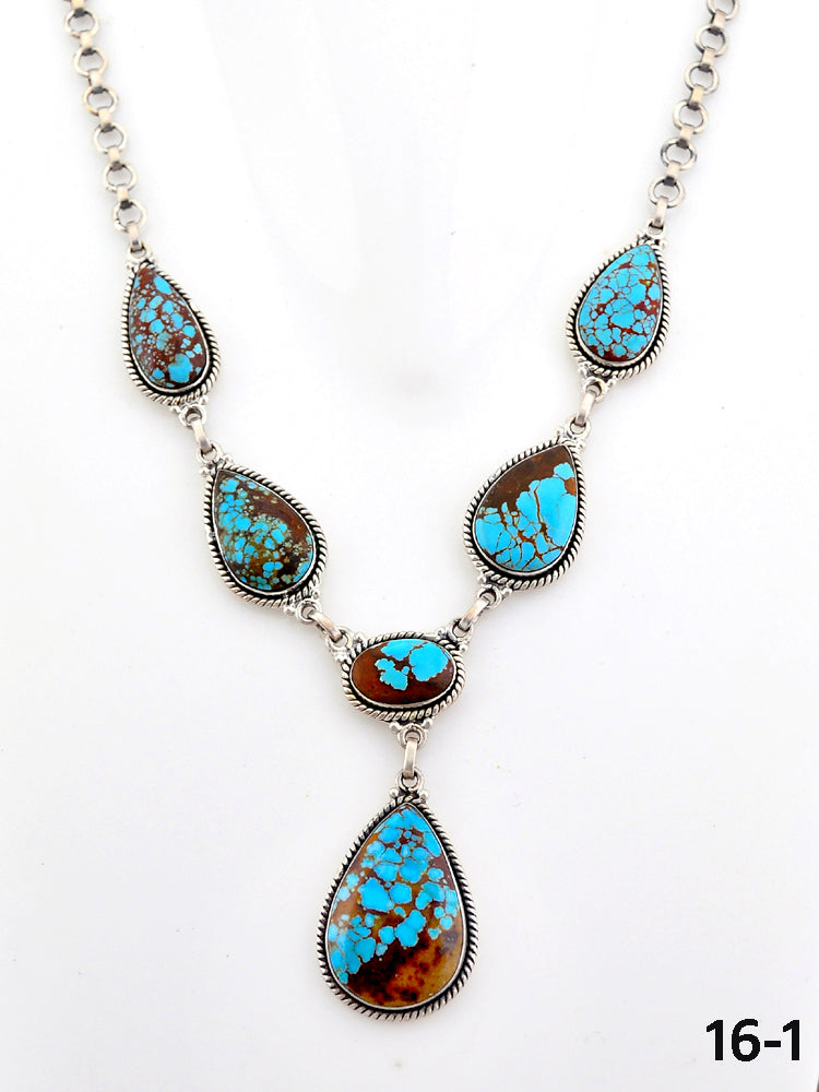 Southwest Handmade Number 8 Turquoise & Sterling Silver Necklace
