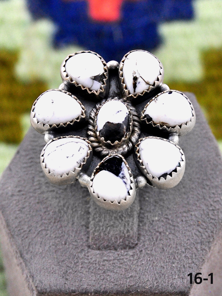 Southwest Made White Buffalo & Sterling Silver Adjustable Ring