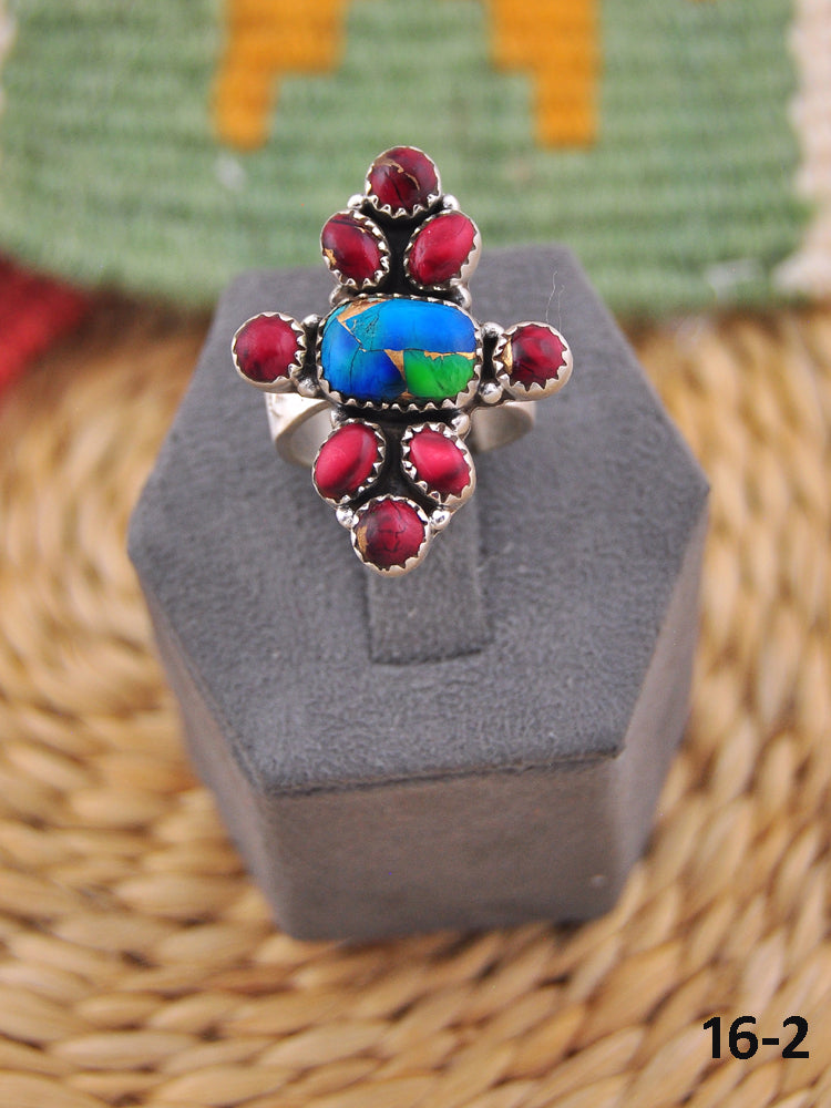 Southwest Handmade Multi Stone & Sterling Silver ñAdjustable Ring