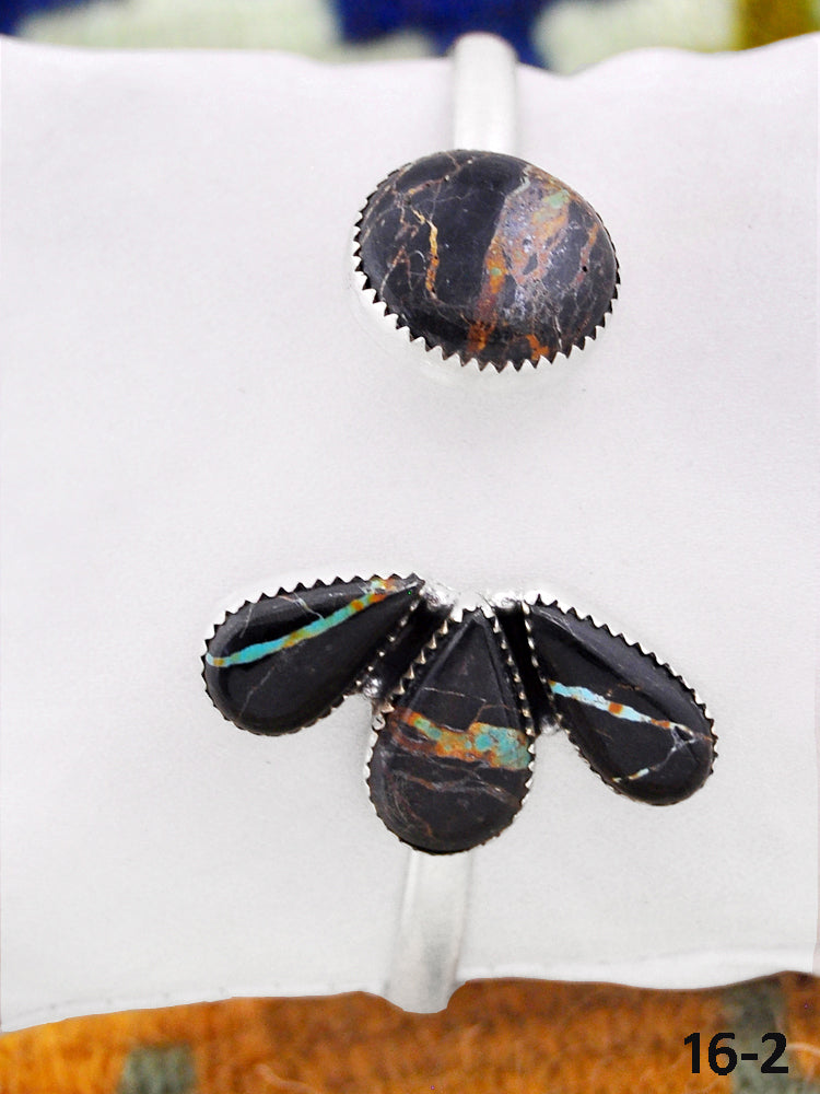 Southwest Handmade Black Jack Turquoise & Sterling Silver Cuff Bracelet