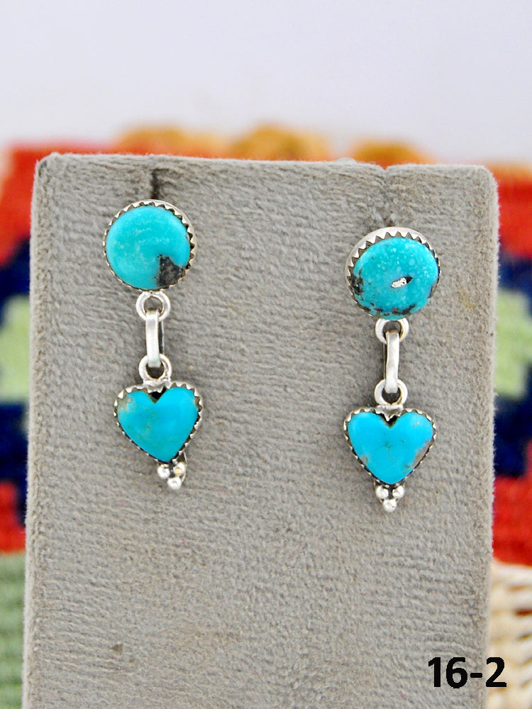 Southwest Made Campitos Turquoise & Sterling Silver Post Dangle Earrings