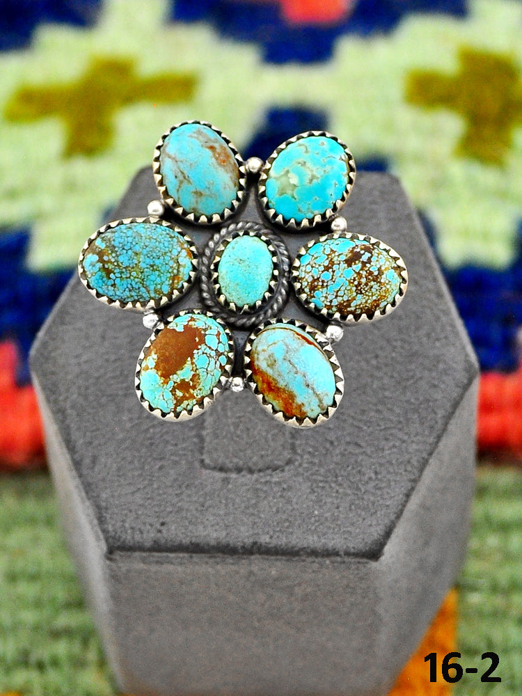 Southwest Handmade #8 Turquoise & Sterling Silver Adjustable Ring
