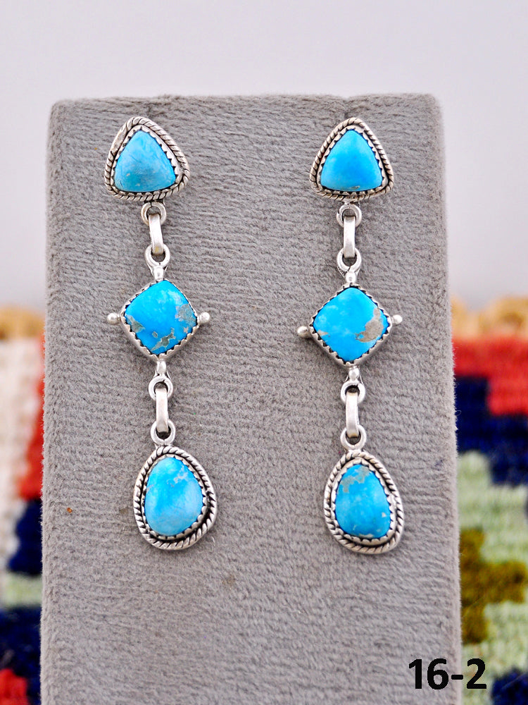 Southwest Handmade White Water Turquoise & Sterling Silver Post Earrings