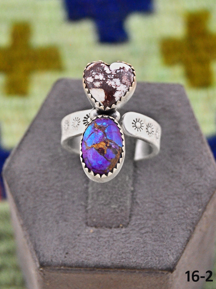 Southwest Handmade Purple Dahlia with Wild Horse Magnesite & Sterling Silver Adjustable Ring