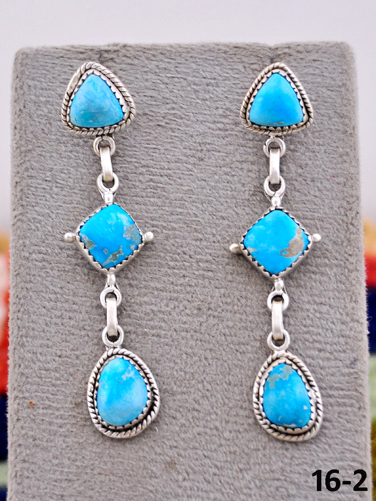 Southwest Handmade White Water Turquoise & Sterling Silver Post Earrings