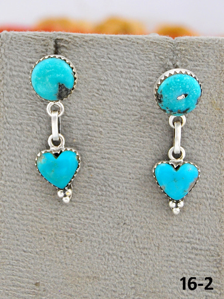 Southwest Made Campitos Turquoise & Sterling Silver Post Dangle Earrings