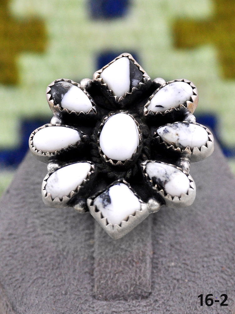 Southwest Made White Buffalo & Sterling Silver Adjustable Ring