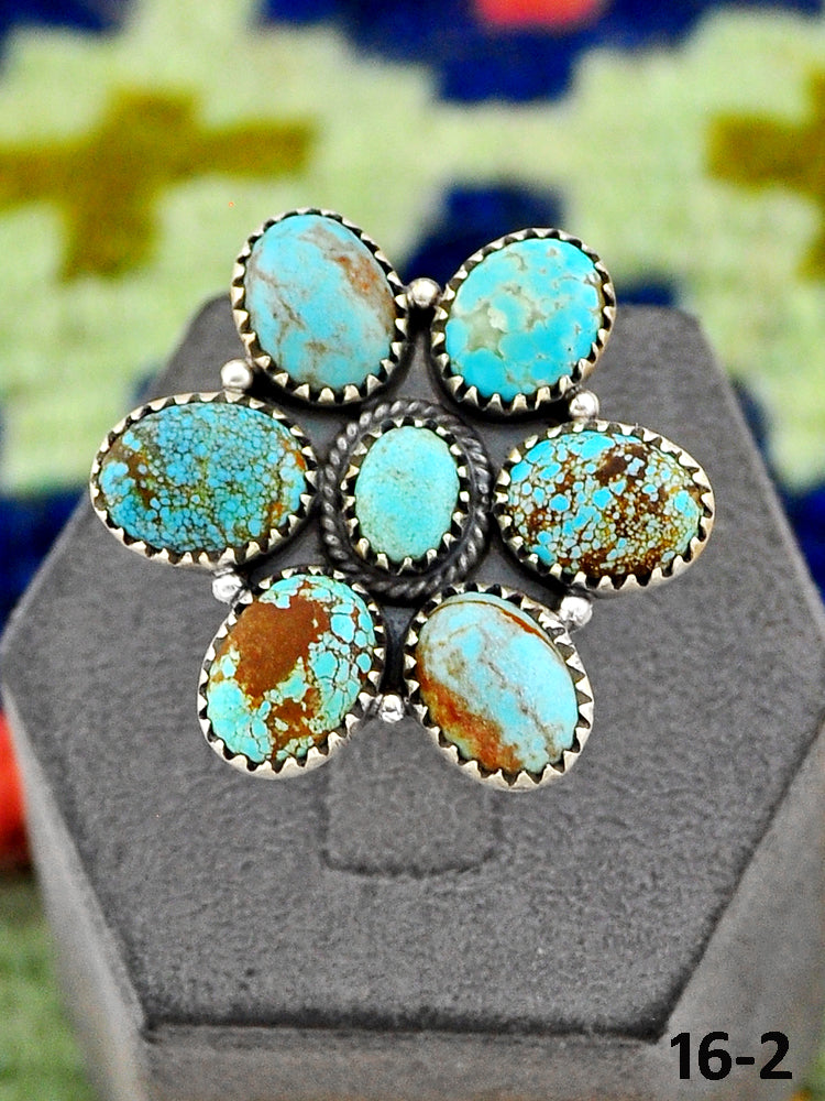 Southwest Handmade #8 Turquoise & Sterling Silver Adjustable Ring
