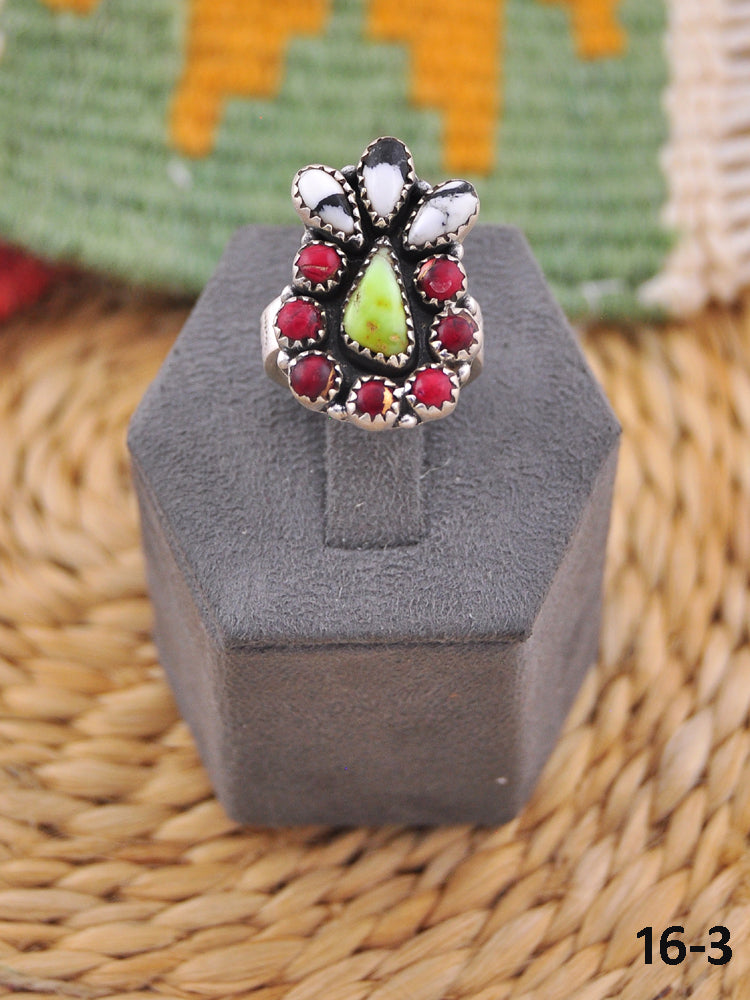 Southwest Handmade Multi Stone & Sterling Silver Adjustable Ring