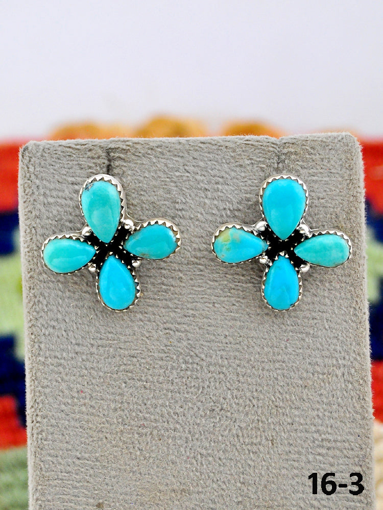 Southwest Made Campitos Turquoise & Sterling Silver Post Studs Earrings