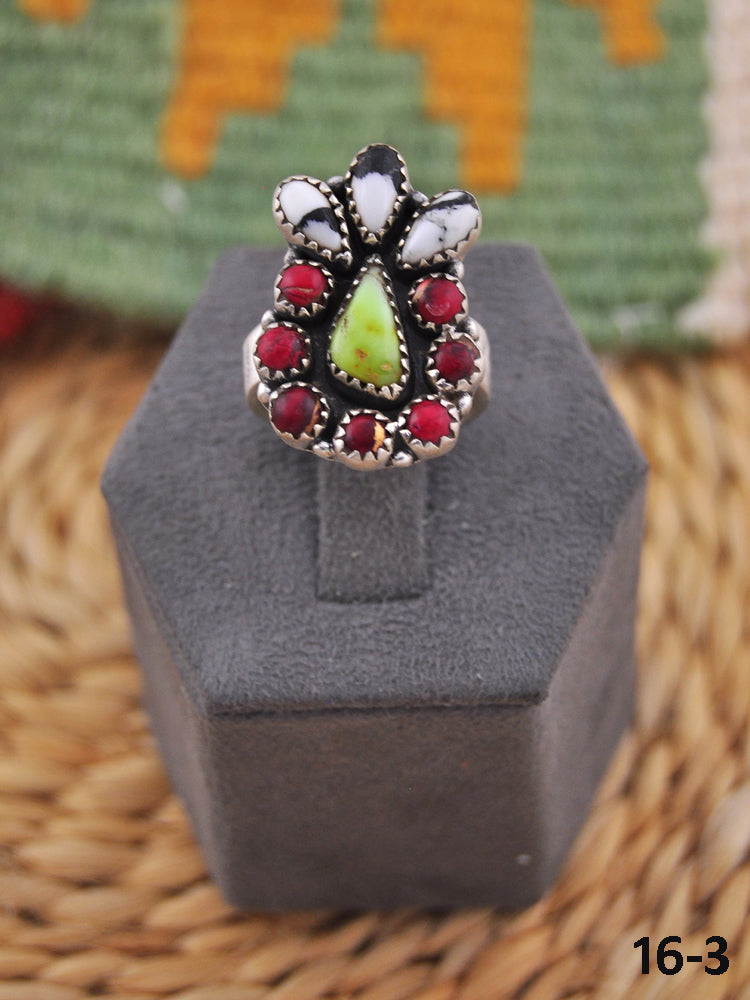 Southwest Handmade Multi Stone & Sterling Silver Adjustable Ring