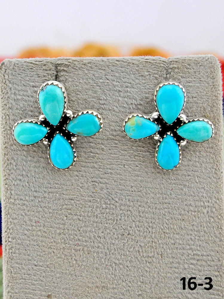 Southwest Made Campitos Turquoise & Sterling Silver Post Studs Earrings