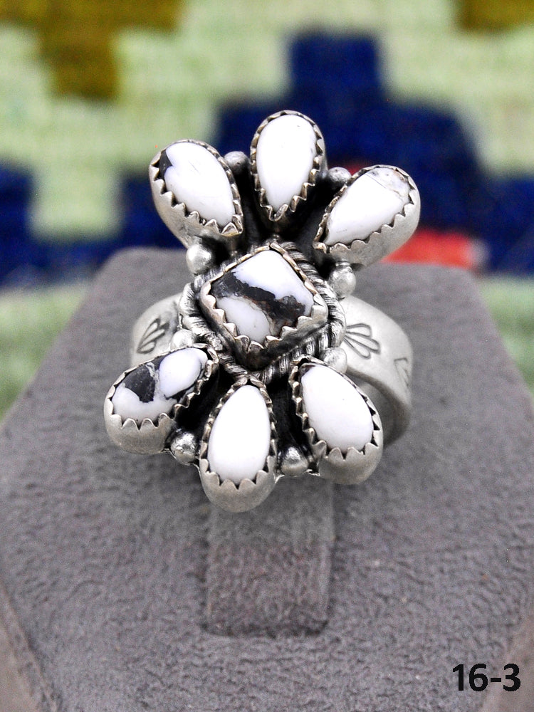 Southwest Made White Buffalo & Sterling Silver Adjustable Ring