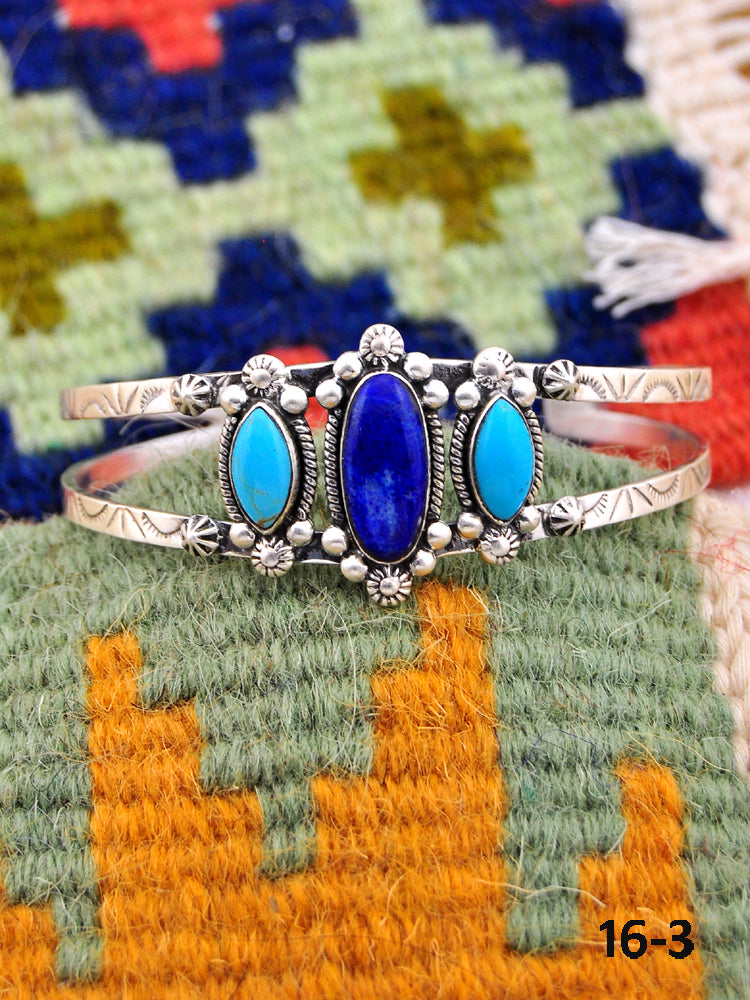 Southwest Handmade Kingman turquoise with lapis luzuli & Sterling Silver Cuff Bracelet