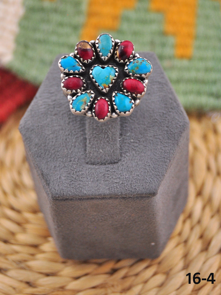 Southwest Handmade Multi Stone & Sterling Silver Adjustable Ring