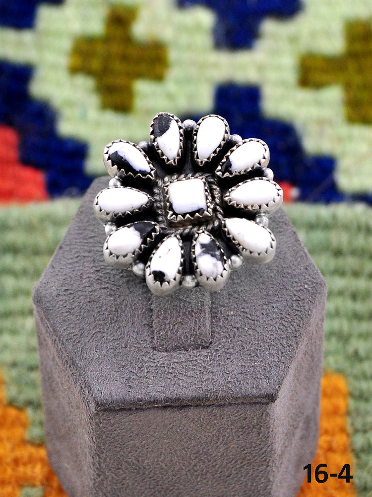 Southwest Made White Buffalo & Sterling Silver Adjustable Ring