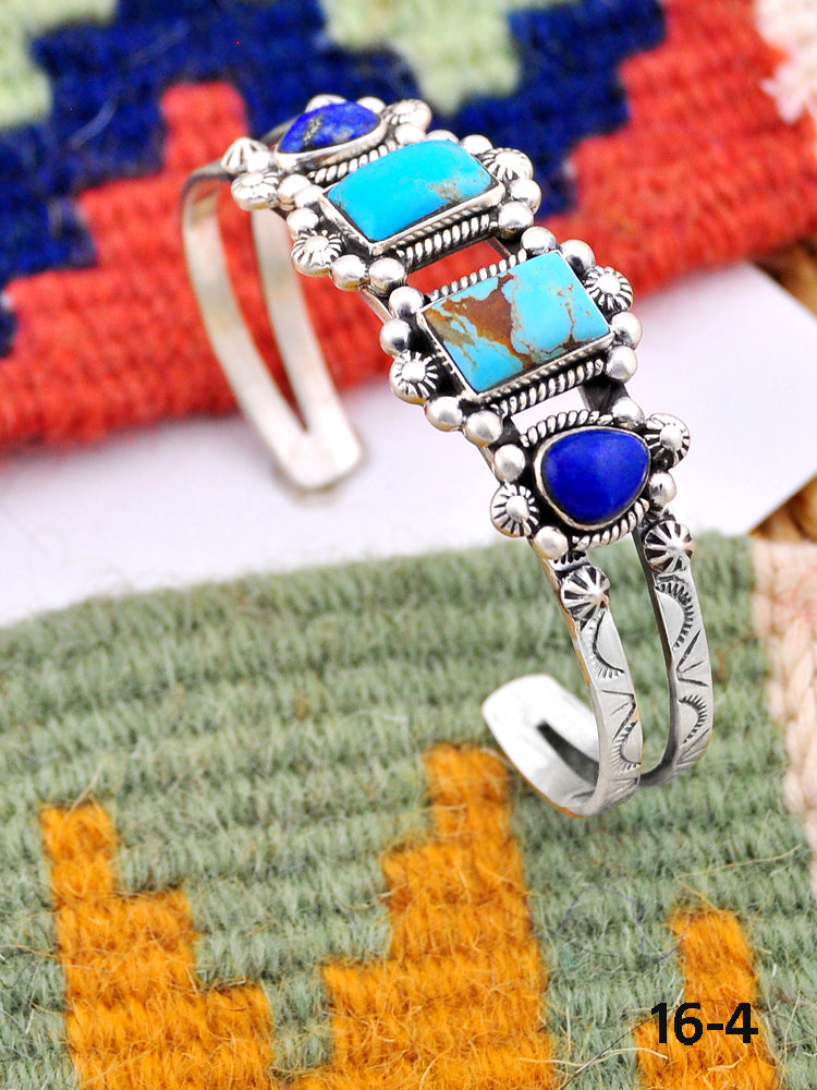 Southwest Handmade Kingman turquoise with lapis luzuli & Sterling Silver Cuff Bracelet