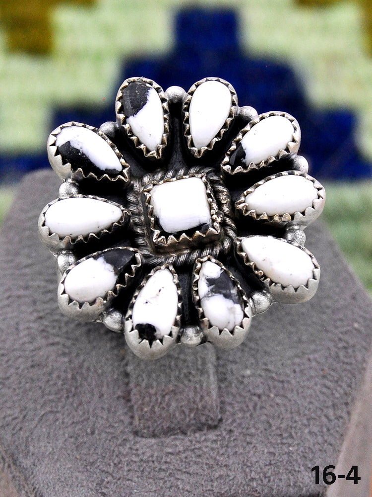 Southwest Made White Buffalo & Sterling Silver Adjustable Ring