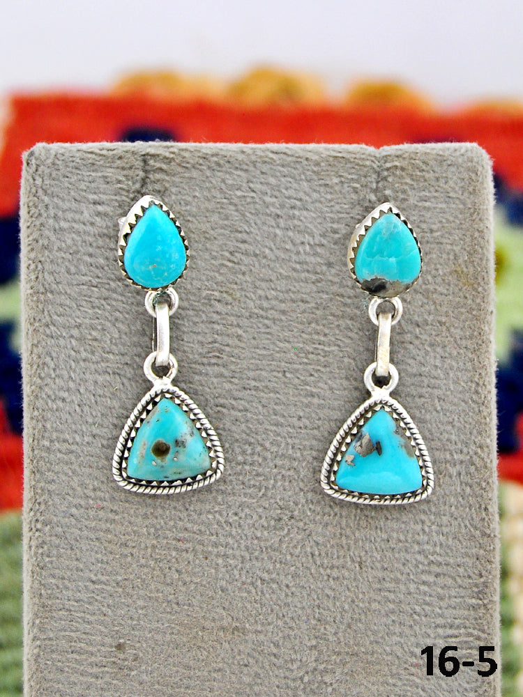 Southwest Made Campitos Turquoise & Sterling Silver Post Dangle Earrings