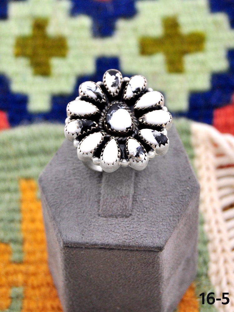 Southwest Made White Buffalo & Sterling Silver Adjustable Ring