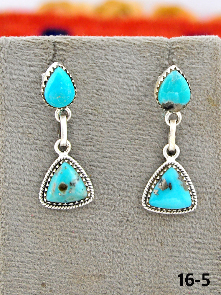 Southwest Made Campitos Turquoise & Sterling Silver Post Dangle Earrings