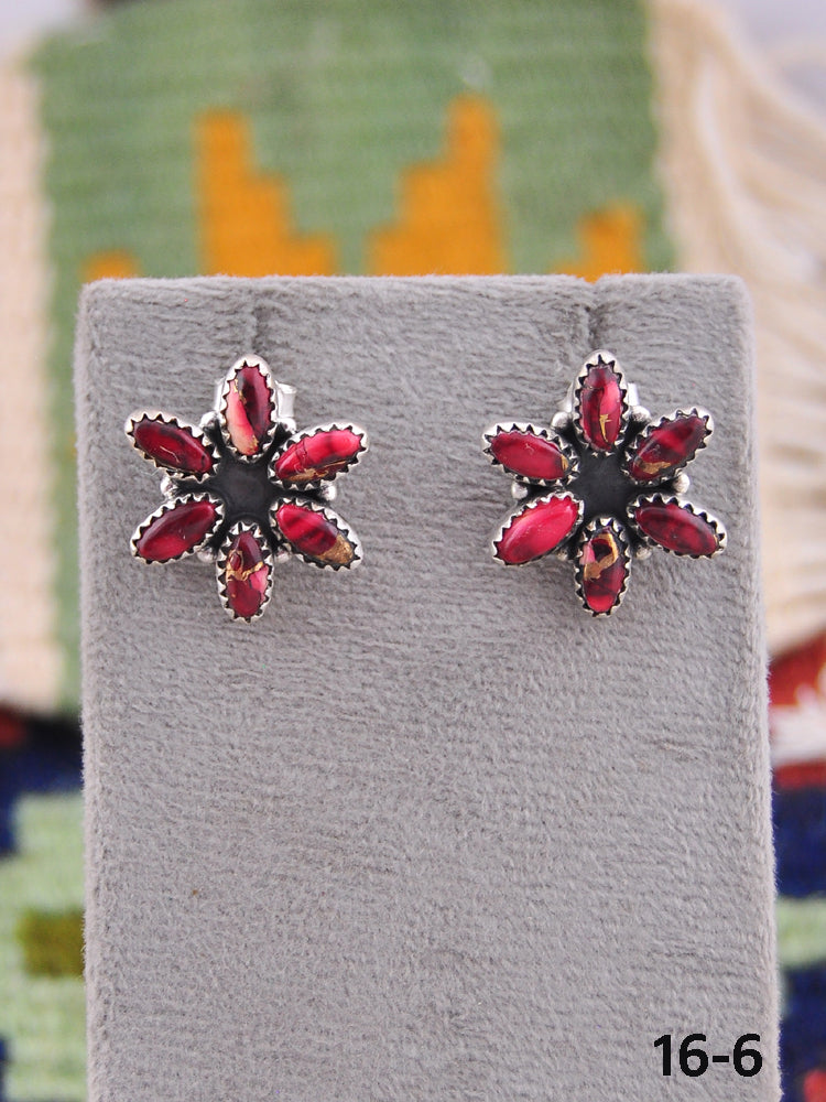 Southwest Made Rose Dahlia & Sterling Silver Post Earrings